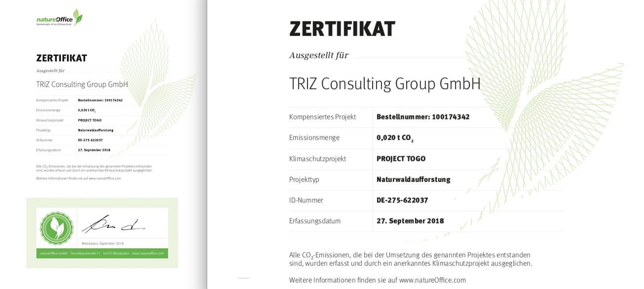 Zertifikat für klimaneutrales Produzieren